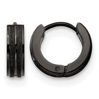 Chisel Stainless Steel Polished Black IP-plated Laser cut 4mm Hinged Hoop Earrings