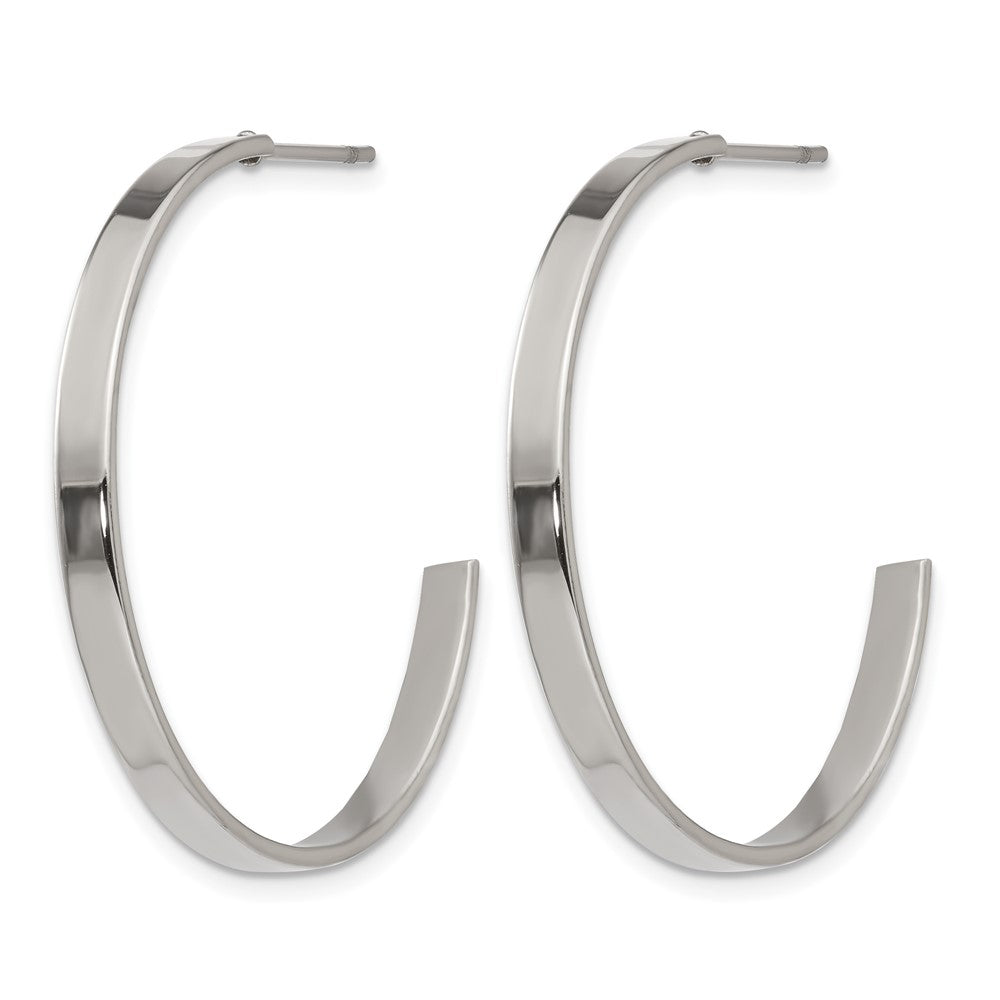 Chisel Stainless Steel Polished 33mm Diameter 3mm J Hoop Post Earrings