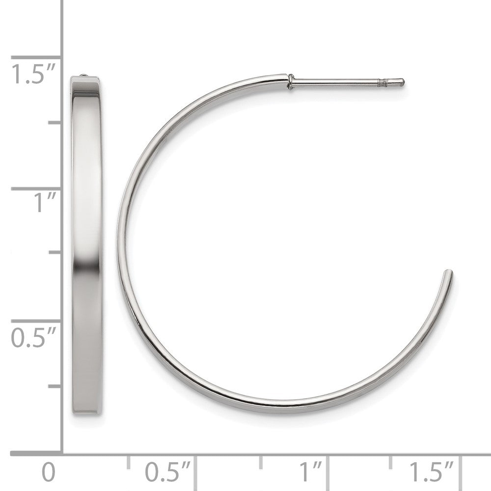 Chisel Stainless Steel Polished 33mm Diameter 3mm J Hoop Post Earrings