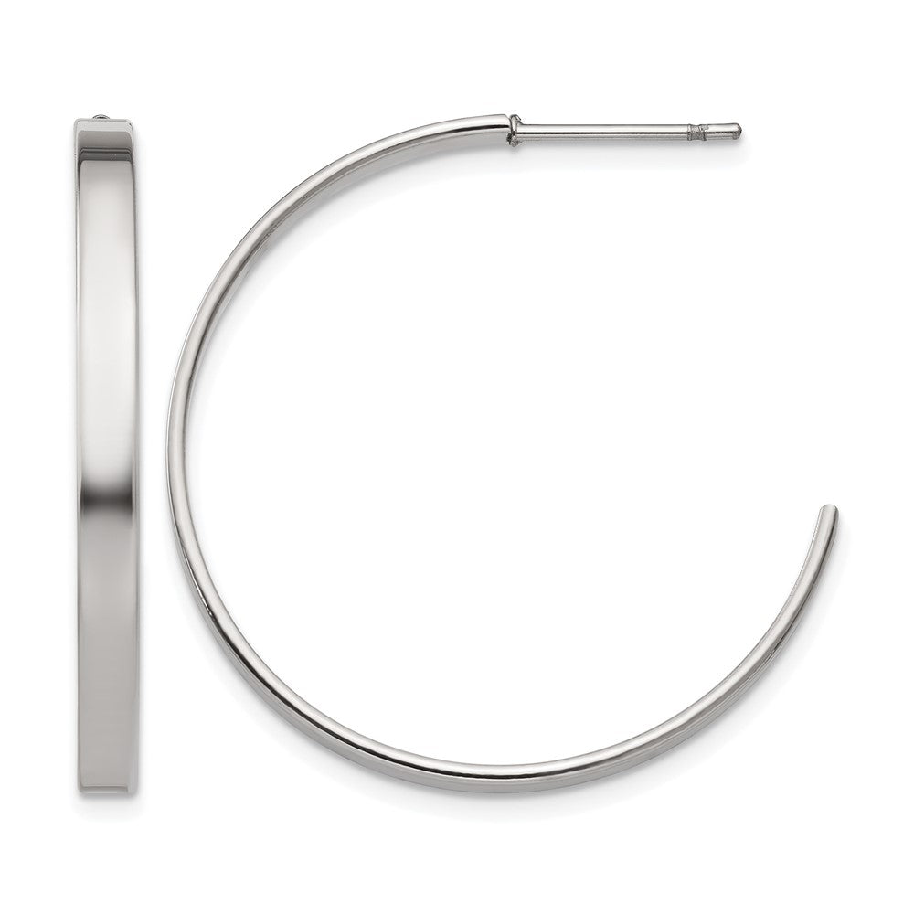 Chisel Stainless Steel Polished 33mm Diameter 3mm J Hoop Post Earrings