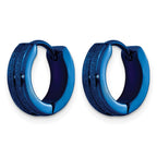 Chisel Stainless Steel Polished Blue IP-plated Laser cut 4mm Hinged Hoop Earrings