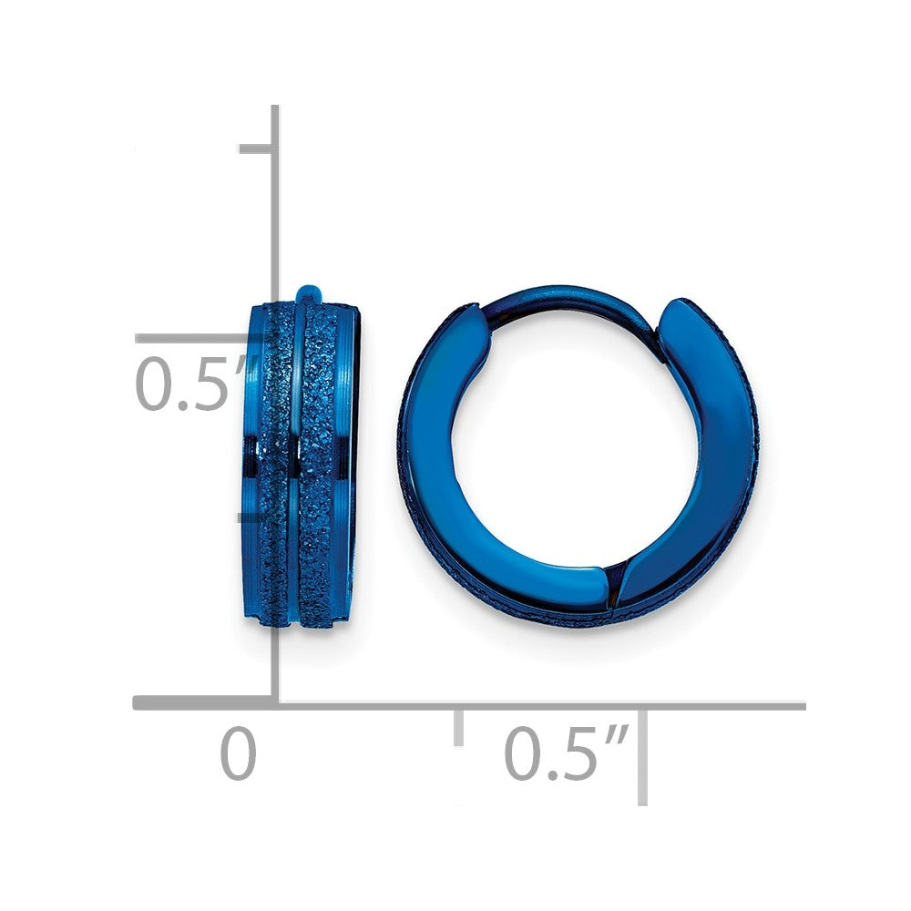Chisel Stainless Steel Polished Blue IP-plated Laser cut 4mm Hinged Hoop Earrings