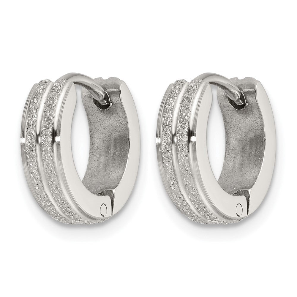 Chisel Stainless Steel Polished Laser cut 4mm Hinged Hoop Earrings