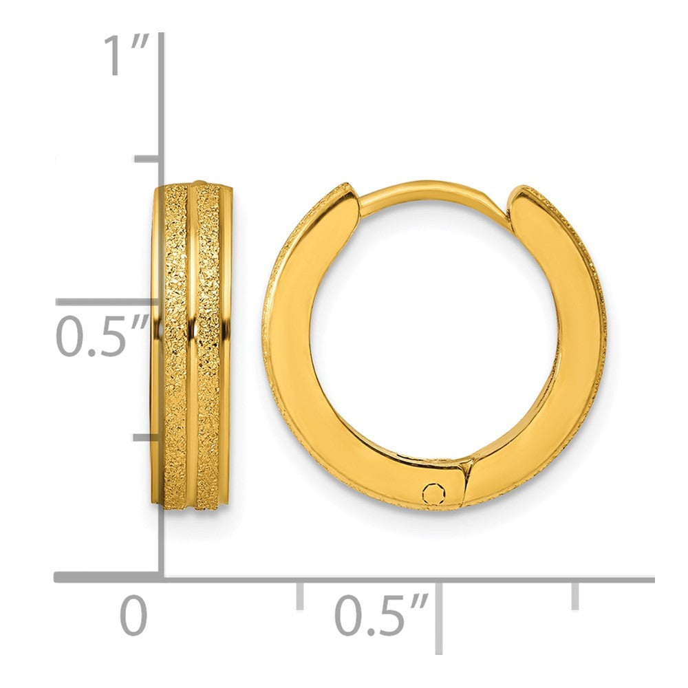 Chisel Stainless Steel Polished Yellow IP-plated Laser cut 4mm Hinged Hoop Earrings