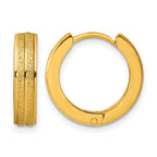 Chisel Stainless Steel Polished Yellow IP-plated Laser cut 4mm Hinged Hoop Earrings
