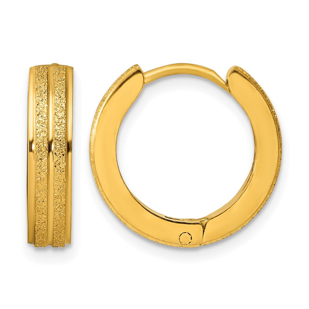Chisel Stainless Steel Polished Yellow IP-plated Laser cut 4mm Hinged Hoop Earrings