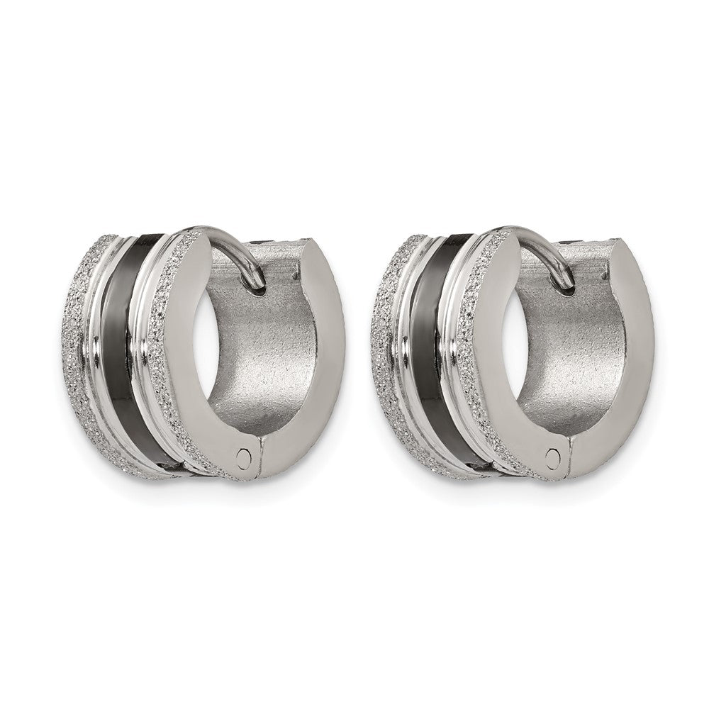 Chisel Stainless Steel Polished Black IP-Plated Laser cut 7mm Hoop Earrings
