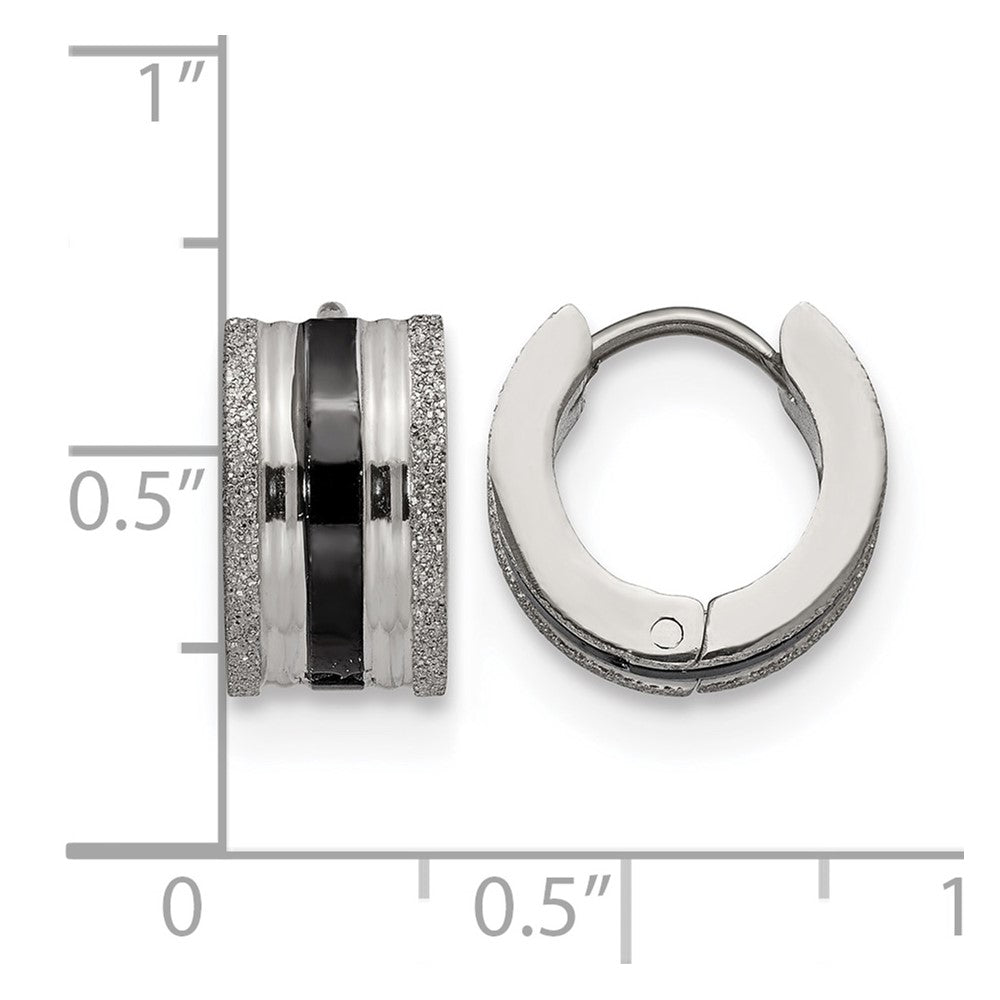 Chisel Stainless Steel Polished Black IP-Plated Laser cut 7mm Hoop Earrings