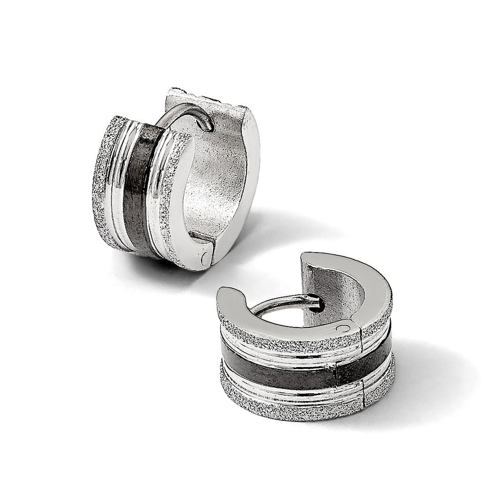 Chisel Stainless Steel Polished Black IP-Plated Laser cut 7mm Hoop Earrings