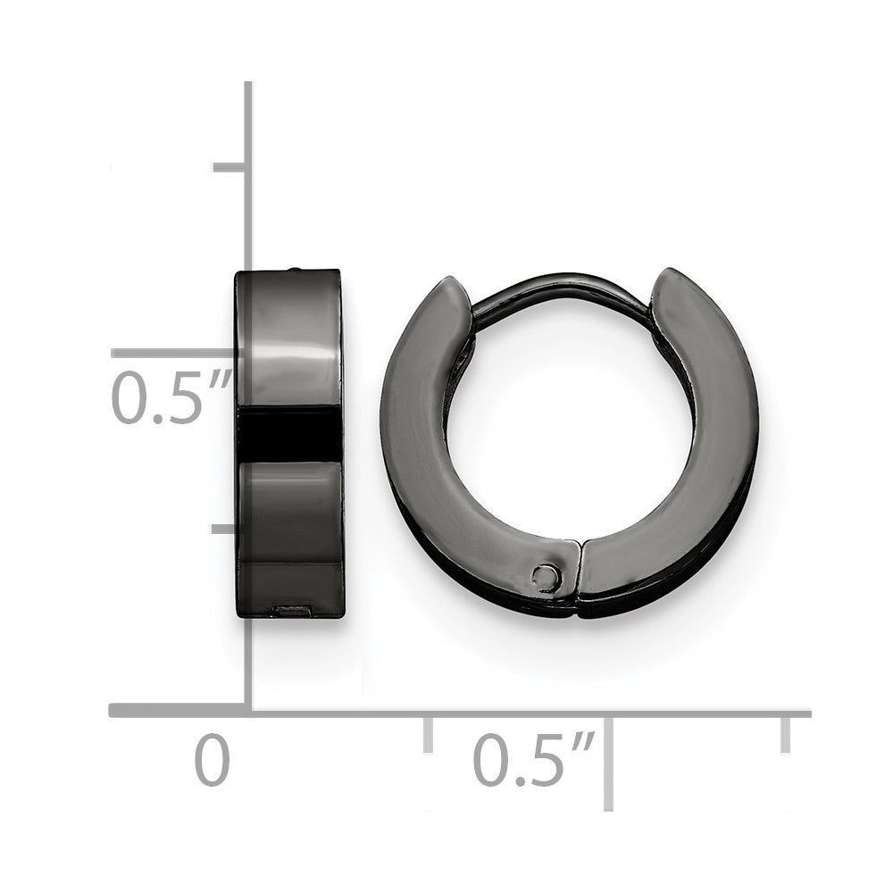Chisel Stainless Steel Polished Black IP-plated 4mm Hinged Hoop Earrings