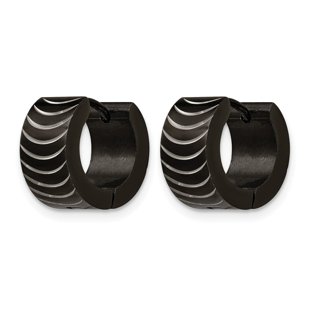 Chisel Stainless Steel Polished Black IP-plated 7mm Hinged Hoop Earrings