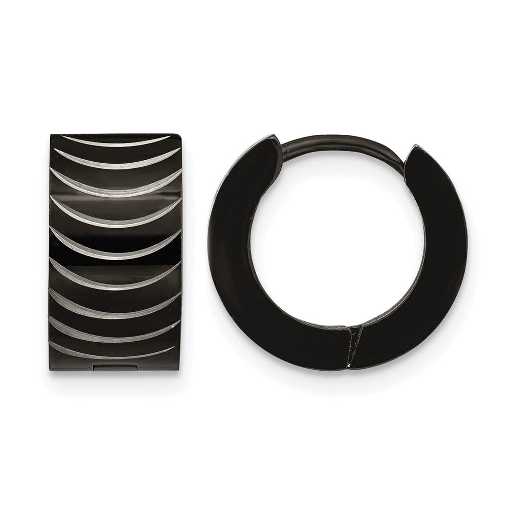 Chisel Stainless Steel Polished Black IP-plated 7mm Hinged Hoop Earrings