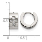 Chisel Stainless Steel Polished with CZ Cross 7mm Hinged Hoop Earrings