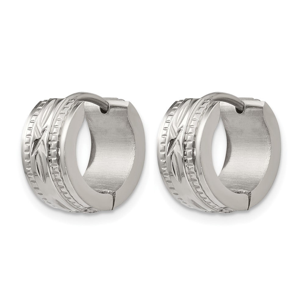 Chisel Stainless Steel Polished and Textured 6mm Hinged Hoop Earrings
