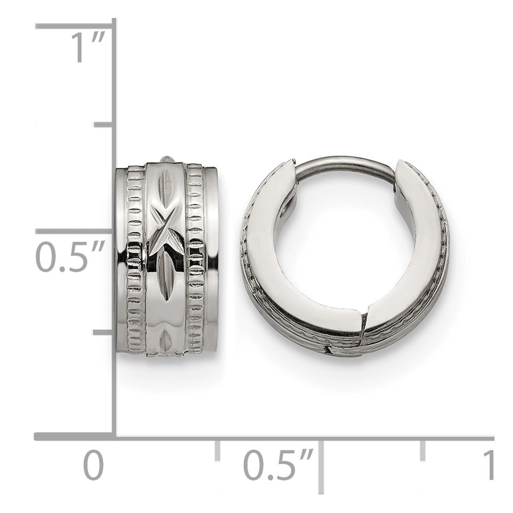 Chisel Stainless Steel Polished and Textured 6mm Hinged Hoop Earrings