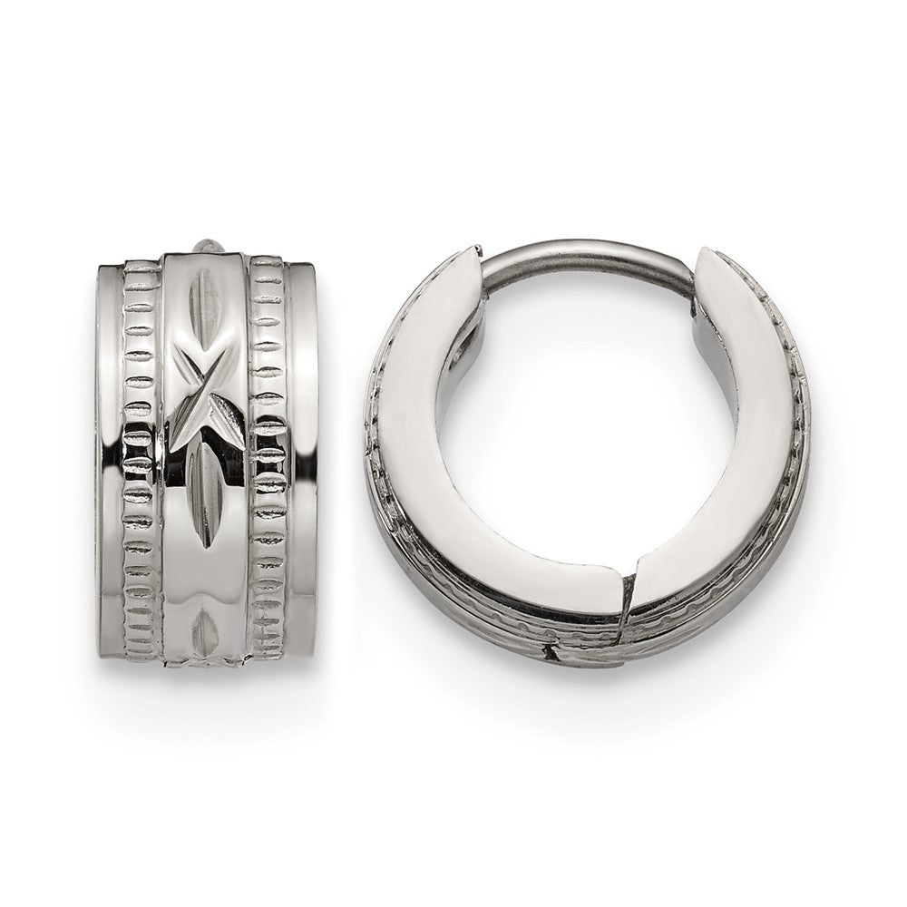 Chisel Stainless Steel Polished and Textured 6mm Hinged Hoop Earrings