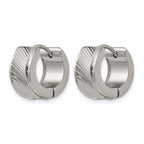 Chisel Stainless Steel Polished and Textured 7mm Hinged Hoop Earrings