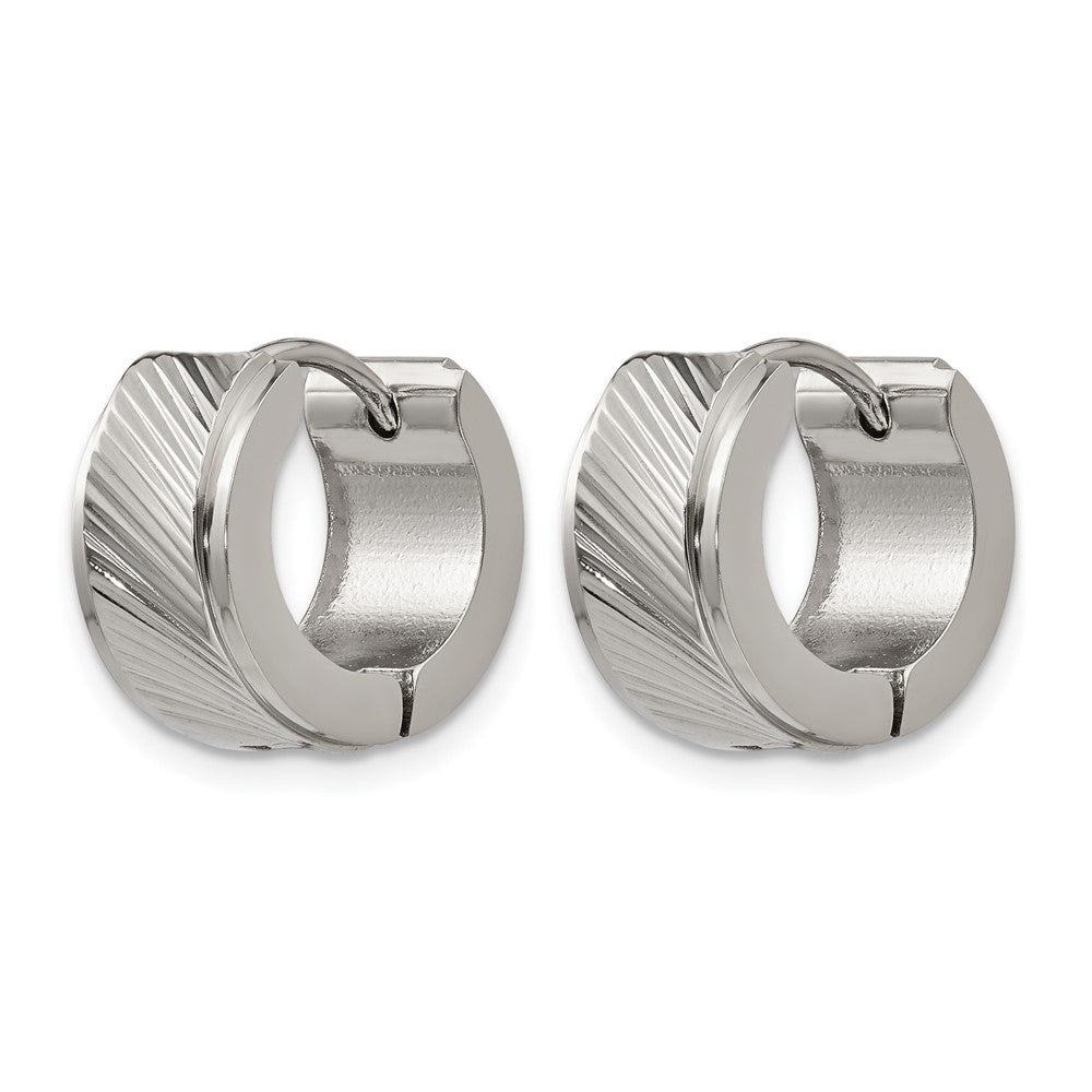 Chisel Stainless Steel Polished and Textured 7mm Hinged Hoop Earrings