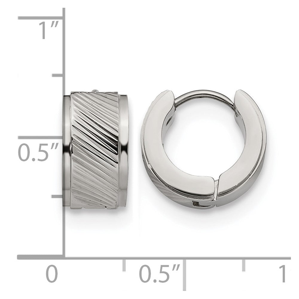 Chisel Stainless Steel Polished and Textured 7mm Hinged Hoop Earrings