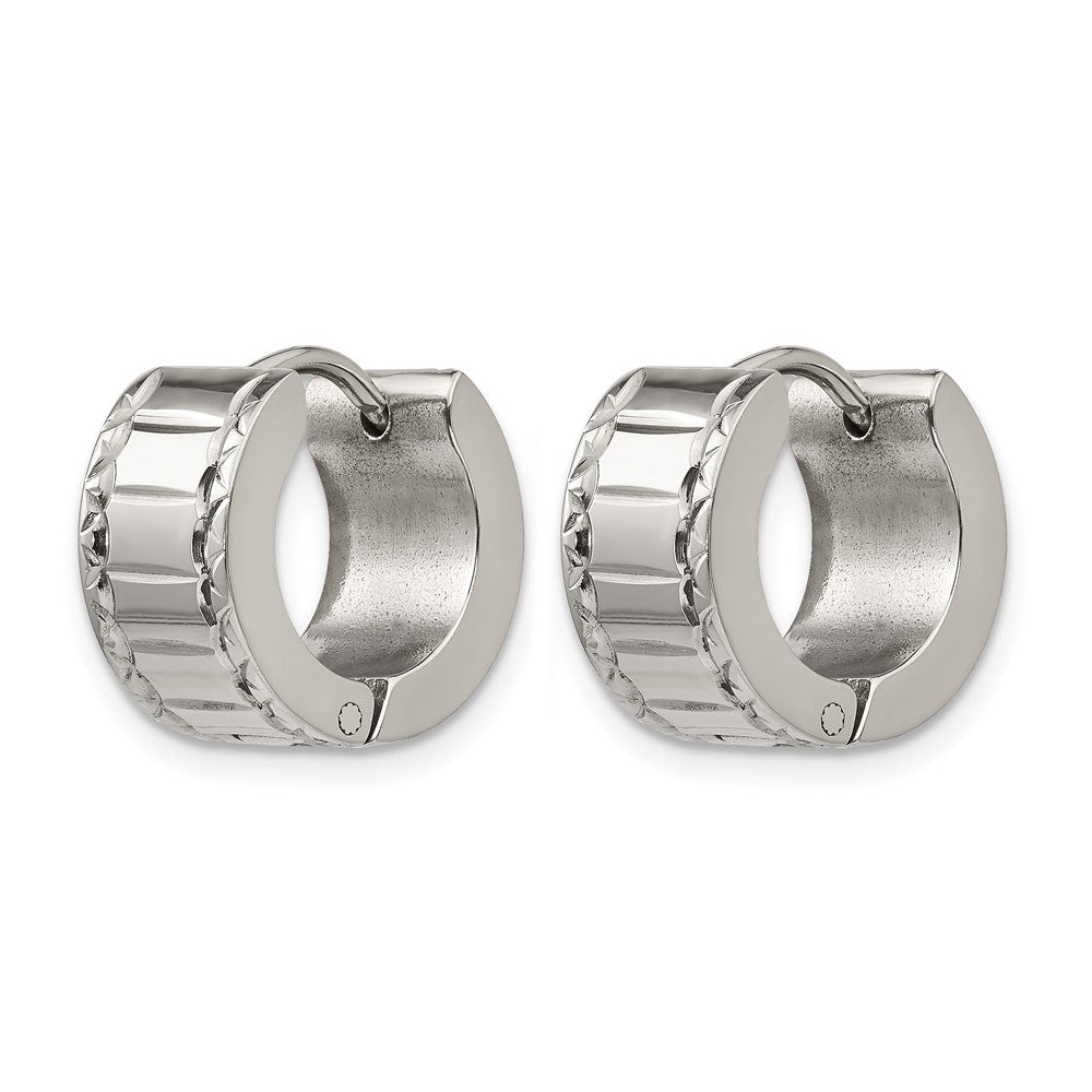 Chisel Stainless Steel Polished and Textured 5mm Hinged Hoop Earrings