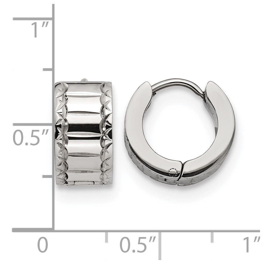 Chisel Stainless Steel Polished and Textured 5mm Hinged Hoop Earrings