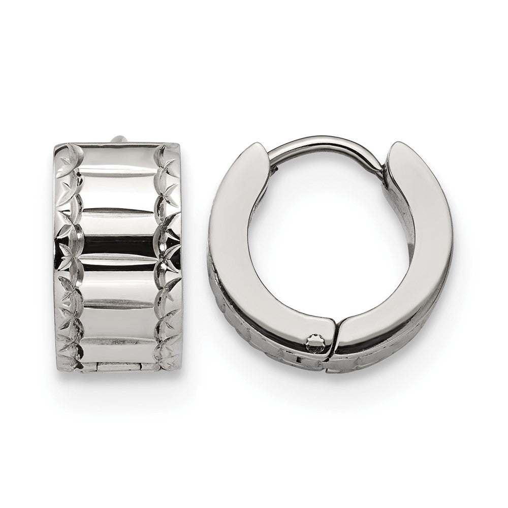 Chisel Stainless Steel Polished and Textured 5mm Hinged Hoop Earrings