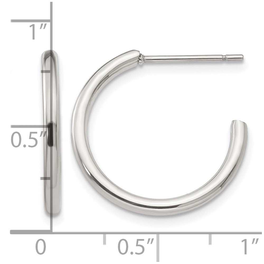 Chisel Stainless Steel Polished 19mm Diameter 2mm J Hoop Post Earrings