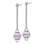 Stainless Steel Purple IP-plated Diamond-cut Bead Post Dangle Earrings