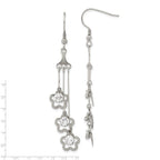 Stainless Steel w/ CZ Flower Dangle Earrings
