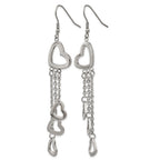 Chisel Stainless Steel Polished Hearts Dangle Shepherd Hook Earrings