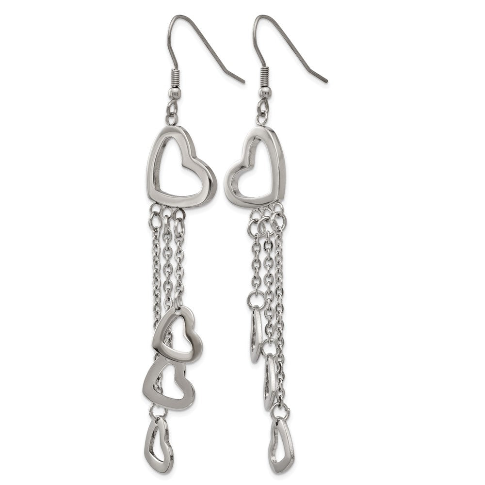 Chisel Stainless Steel Polished Hearts Dangle Shepherd Hook Earrings