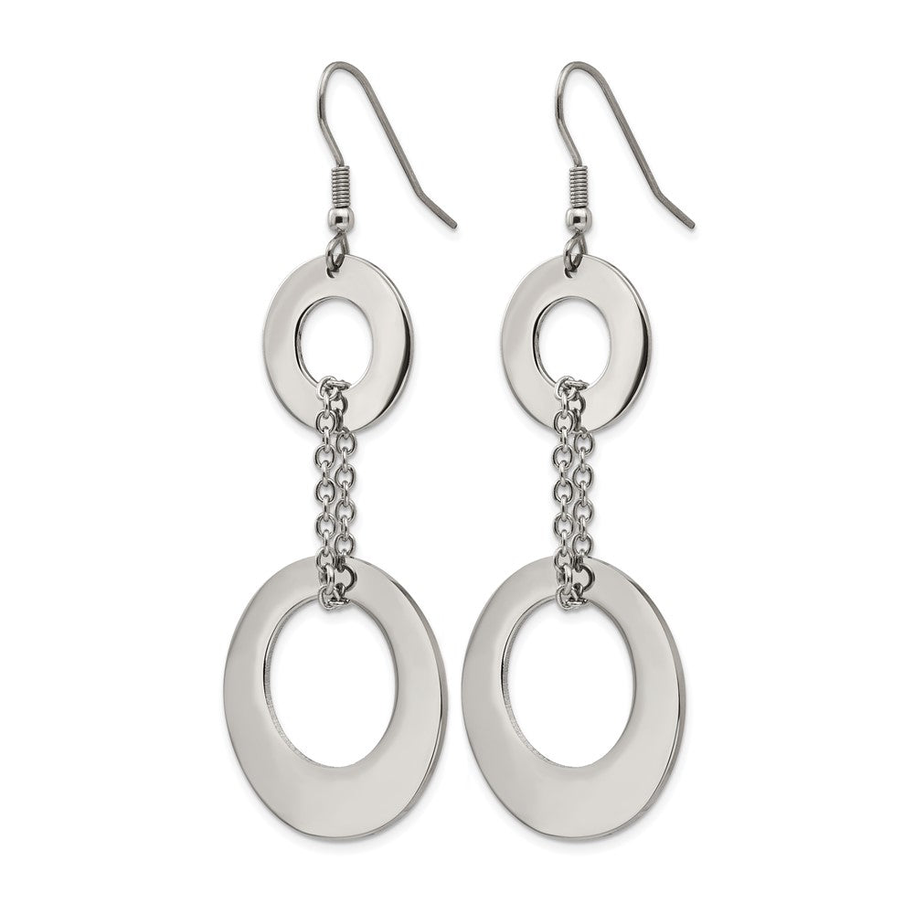 Chisel Stainless Steel Polished Circles Dangle Shepherd Hook Earrings