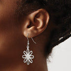 Chisel Stainless Steel Polished Large Flower Dangle Shepherd Hook Earrings