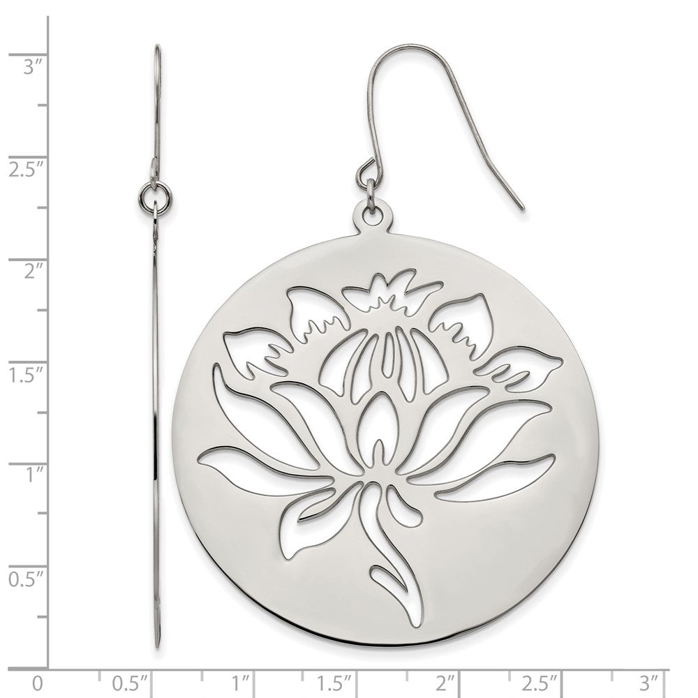 Chisel Stainless Steel Polished Flower Cut out Dangle Shepherd Hook Earrings