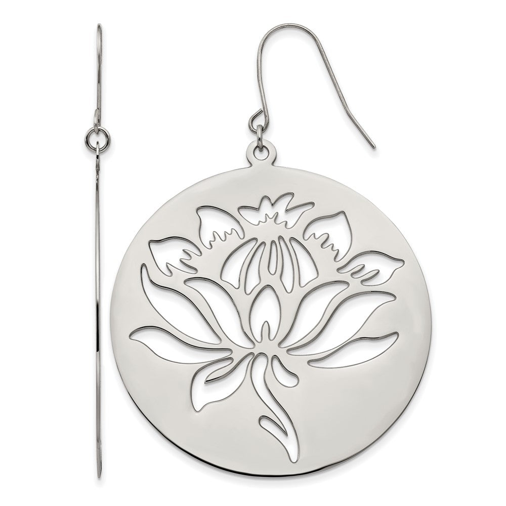 Chisel Stainless Steel Polished Flower Cut out Dangle Shepherd Hook Earrings
