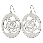 Stainless Steel Polished Rose Cut out Dangle Shepherd Hook Earrings