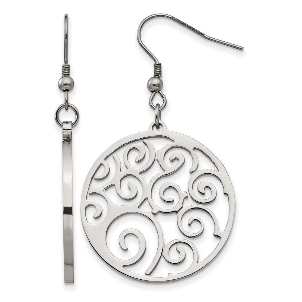 Chisel Stainless Steel Polished Fancy Swirl Cut out Dangle Shepherd Hook Earrings
