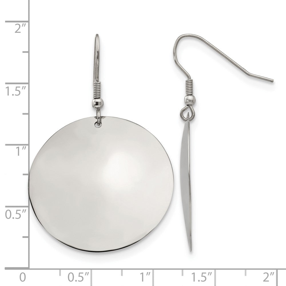 Chisel Stainless Steel Polished Disc Dangle Shepherd Hook Earrings