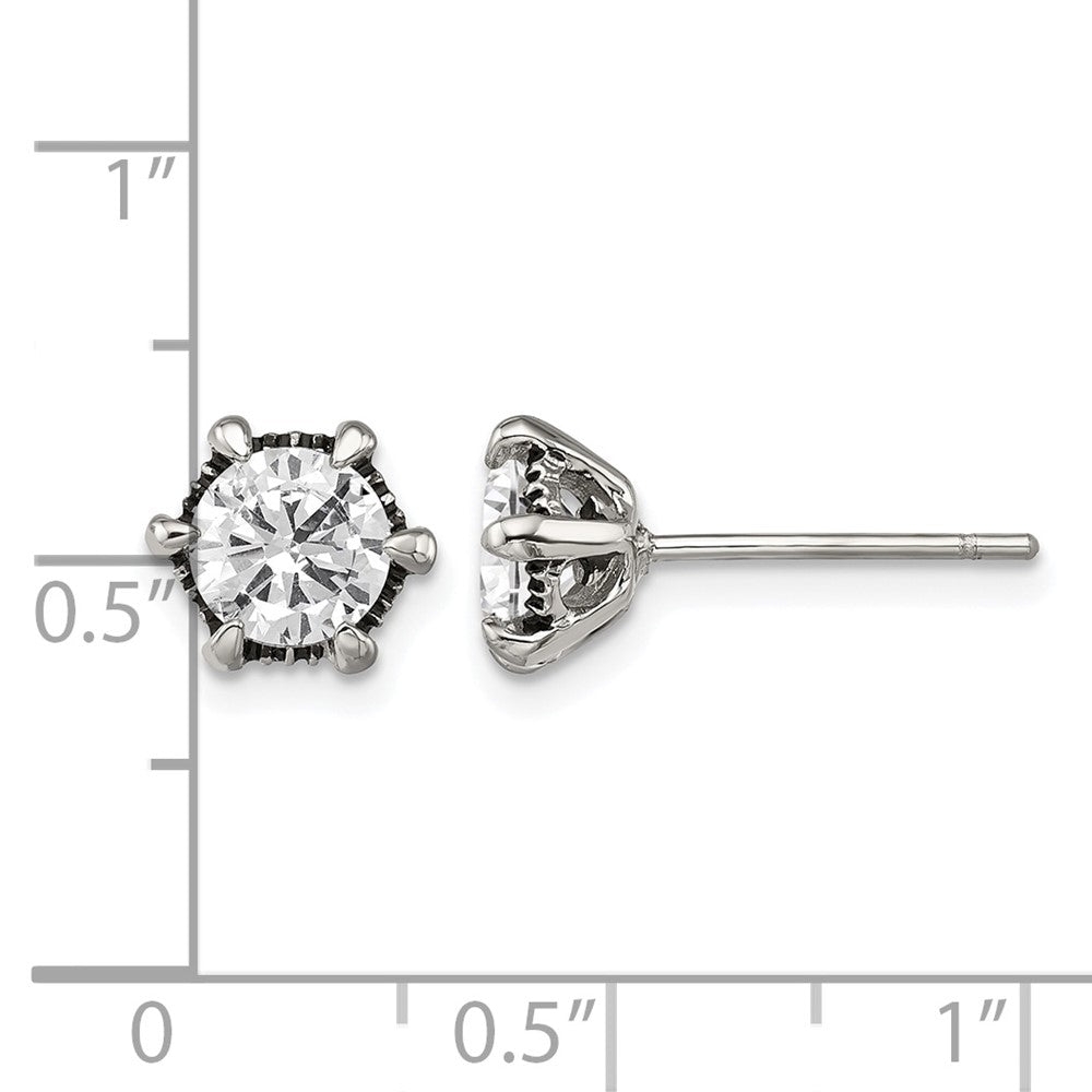 Chisel Stainless Steel Antiqued and Polished CZ Post Earrings