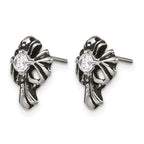 Chisel Stainless Steel Antiqued and Polished with CZ Cross Post Earrings