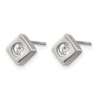 Chisel Stainless Steel Brushed with CZ Diamond-shaped Post Earrings