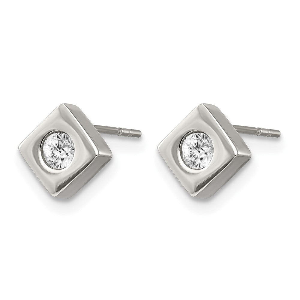 Chisel Stainless Steel Brushed with CZ Diamond-shaped Post Earrings