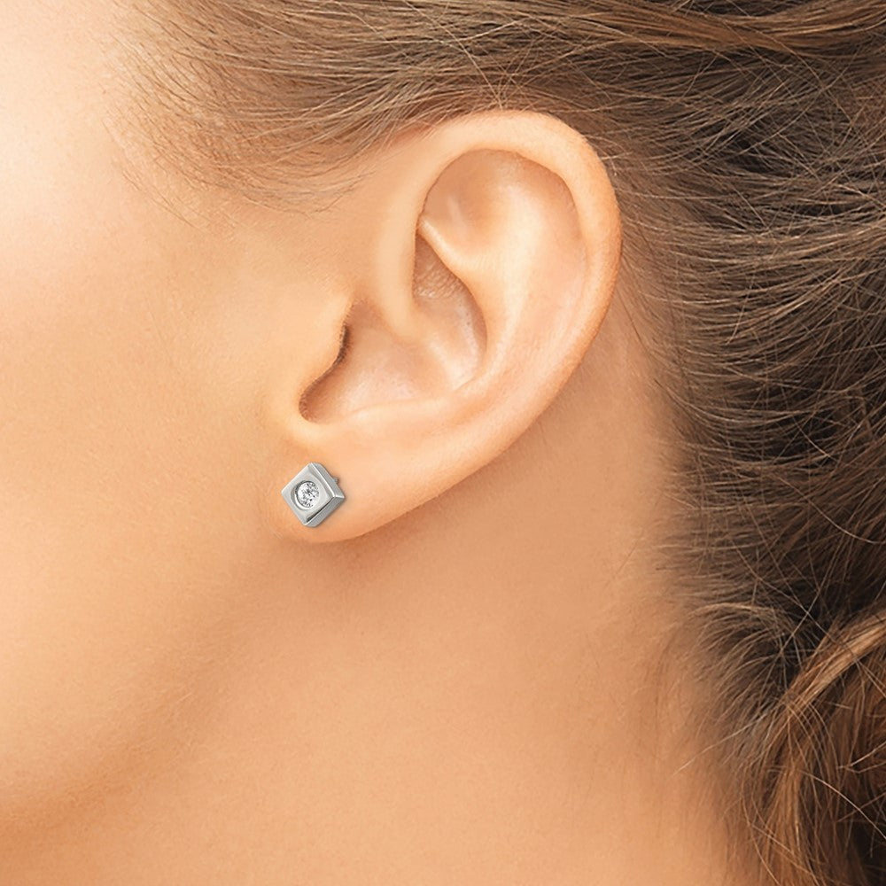 Chisel Stainless Steel Brushed with CZ Diamond-shaped Post Earrings