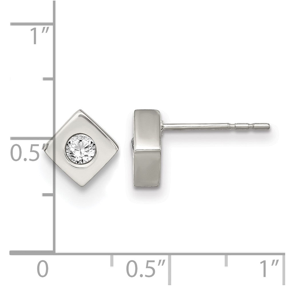Chisel Stainless Steel Brushed with CZ Diamond-shaped Post Earrings