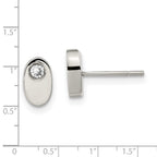 Stainless Steel CZ Polished Oval Post Earrings