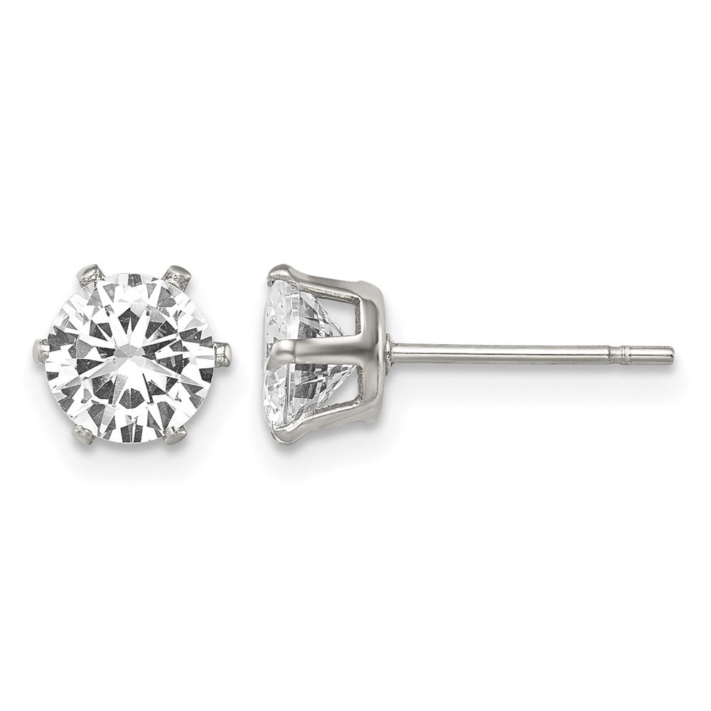 Chisel Stainless Steel Polished 6mm Round CZ Stud Post Earrings