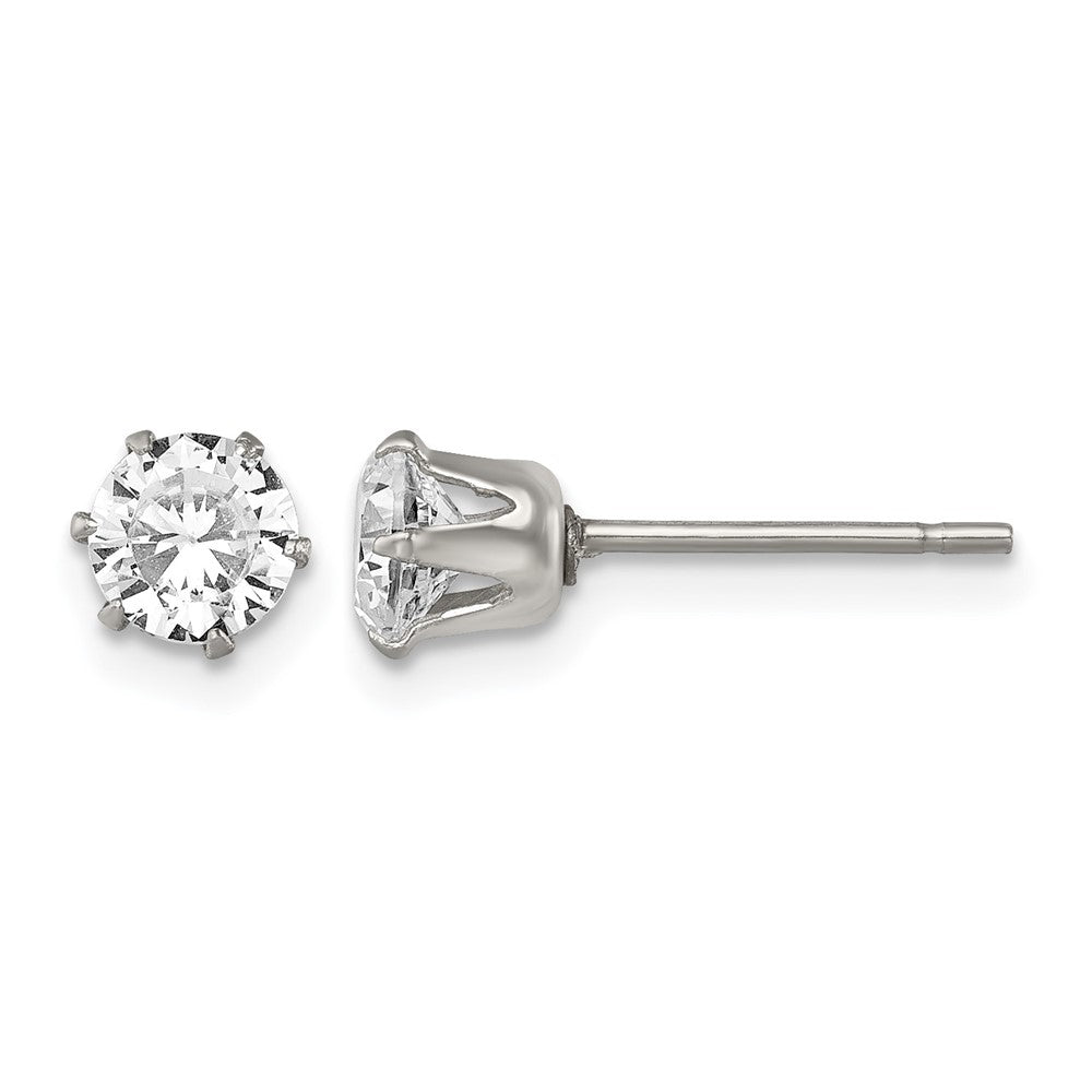 Chisel Stainless Steel Polished 5mm Round CZ Stud Post Earrings
