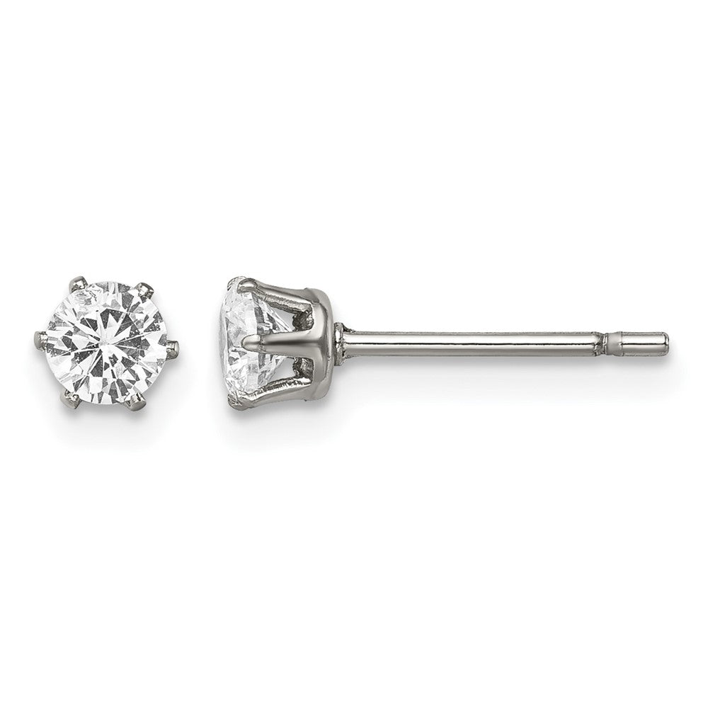 Chisel Stainless Steel Polished 4mm Round CZ Stud Post Earrings