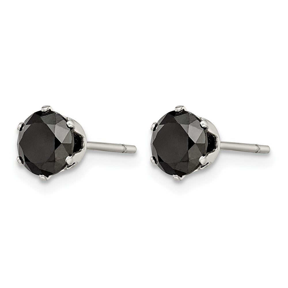 Chisel Stainless Steel Polished 6mm Black Round CZ Stud Post Earrings