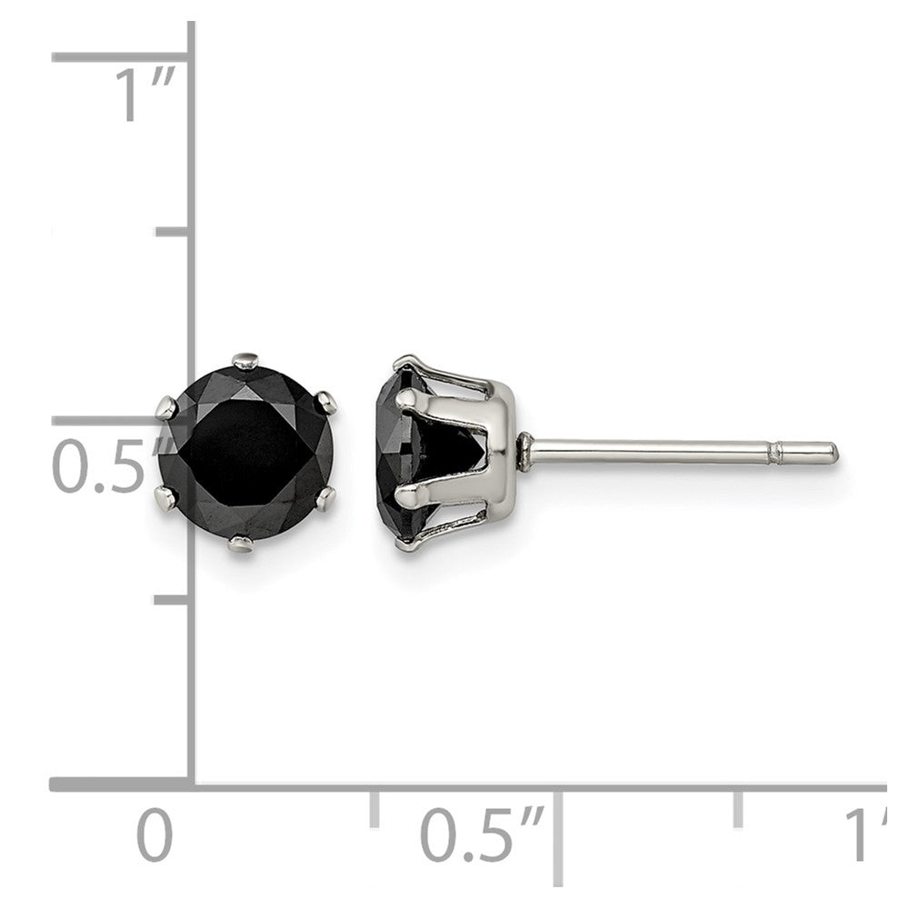 Chisel Stainless Steel Polished 6mm Black Round CZ Stud Post Earrings
